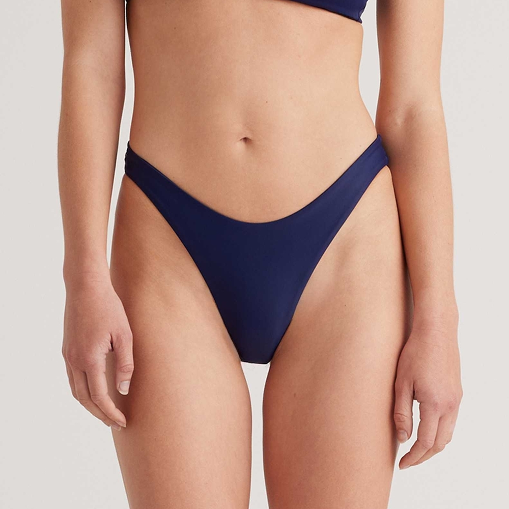 Quince Italian High Leg Bikini Bottom Womens Medium Navy NWT Swim